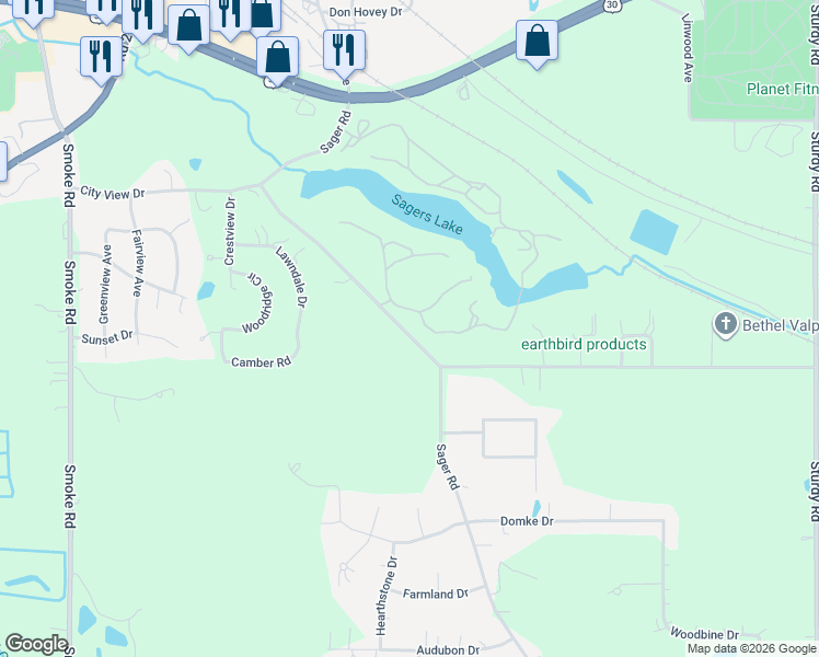 map of restaurants, bars, coffee shops, grocery stores, and more near 1836-2098 Sager Rd in Valparaiso