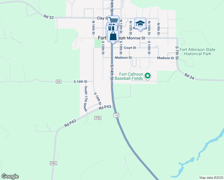 map of restaurants, bars, coffee shops, grocery stores, and more near 1500 South 14th Street in Fort Calhoun