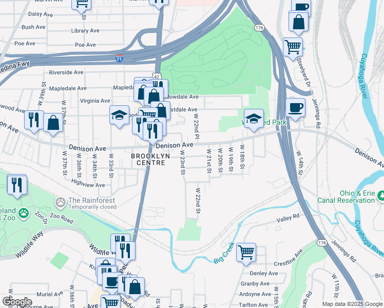 map of restaurants, bars, coffee shops, grocery stores, and more near 2212 Selzer Avenue in Cleveland