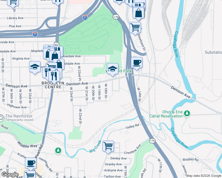 map of restaurants, bars, coffee shops, grocery stores, and more near 3853 West 17th Street in Cleveland