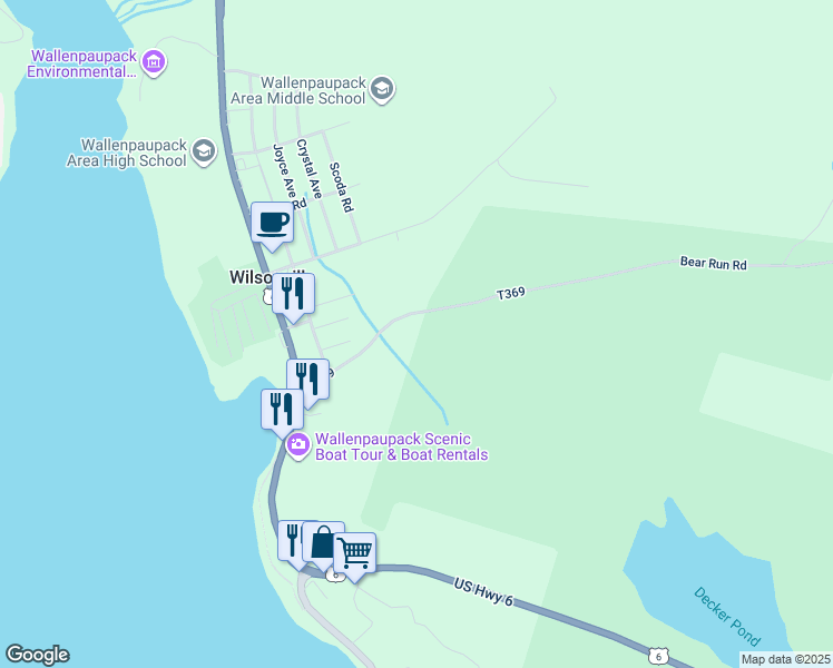 map of restaurants, bars, coffee shops, grocery stores, and more near 127 Bear Run Road in Hawley