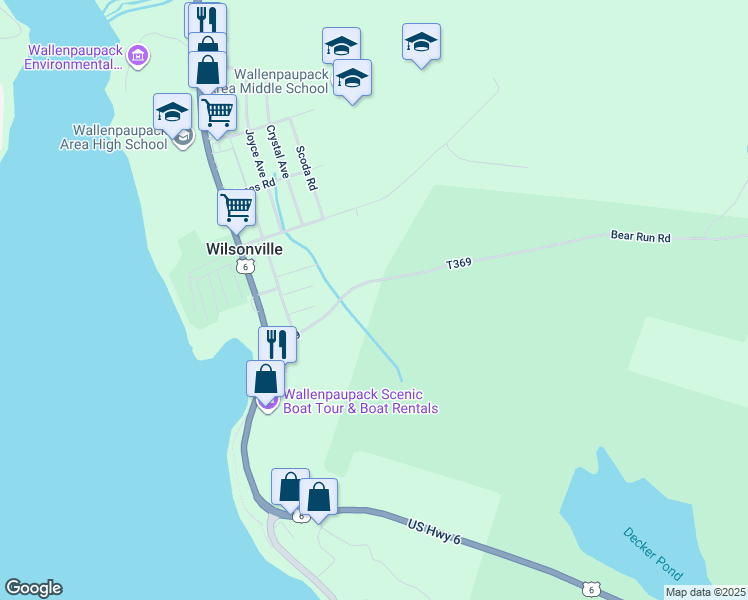 map of restaurants, bars, coffee shops, grocery stores, and more near 127 Bear Run Road in Hawley