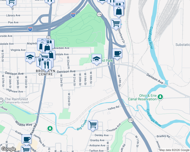 map of restaurants, bars, coffee shops, grocery stores, and more near 3853 West 17th Street in Cleveland