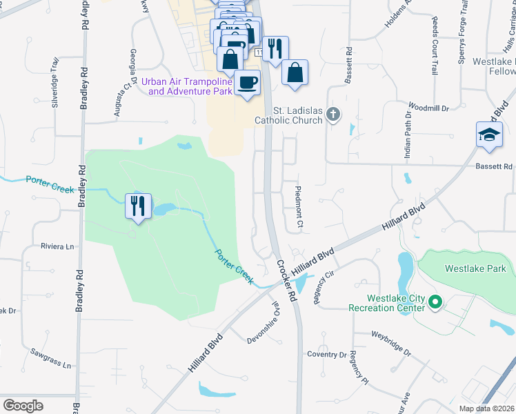 map of restaurants, bars, coffee shops, grocery stores, and more near in Westlake