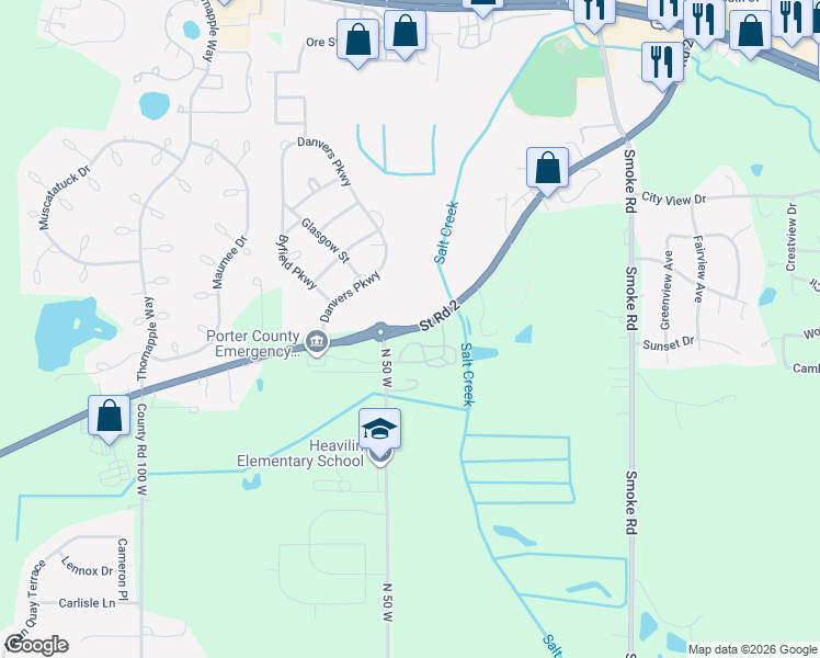 map of restaurants, bars, coffee shops, grocery stores, and more near 1300 Indiana 2 in Valparaiso