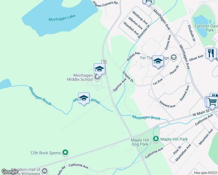 map of restaurants, bars, coffee shops, grocery stores, and more near 491 County Road 78 in Middletown