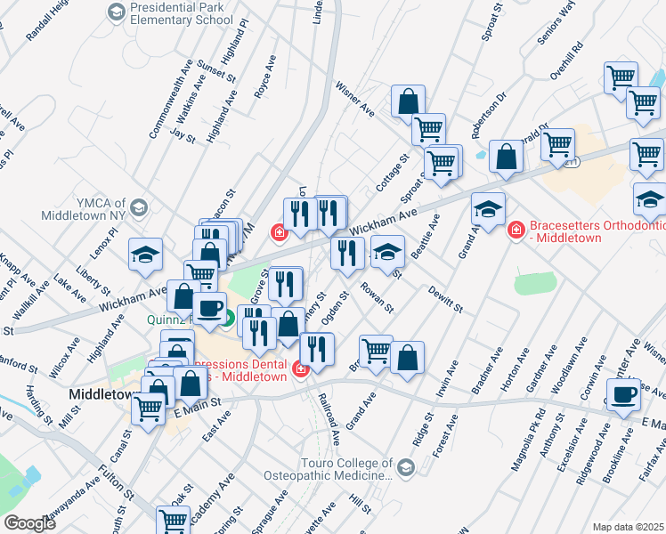 map of restaurants, bars, coffee shops, grocery stores, and more near 5 Prince Street in Middletown