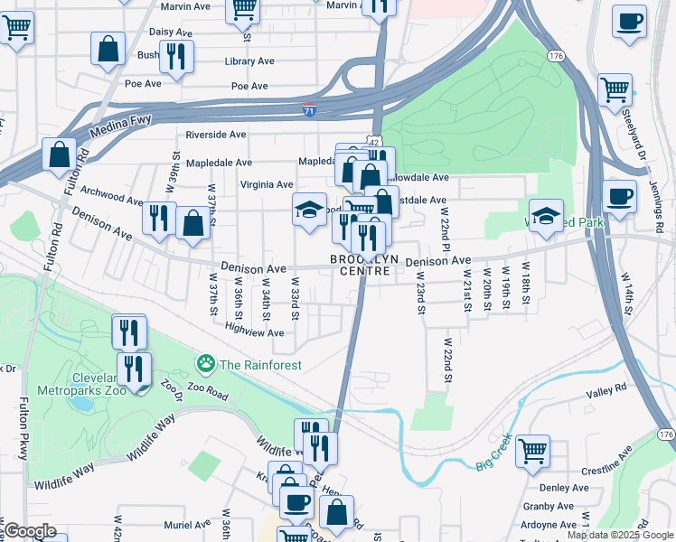 map of restaurants, bars, coffee shops, grocery stores, and more near in Cleveland