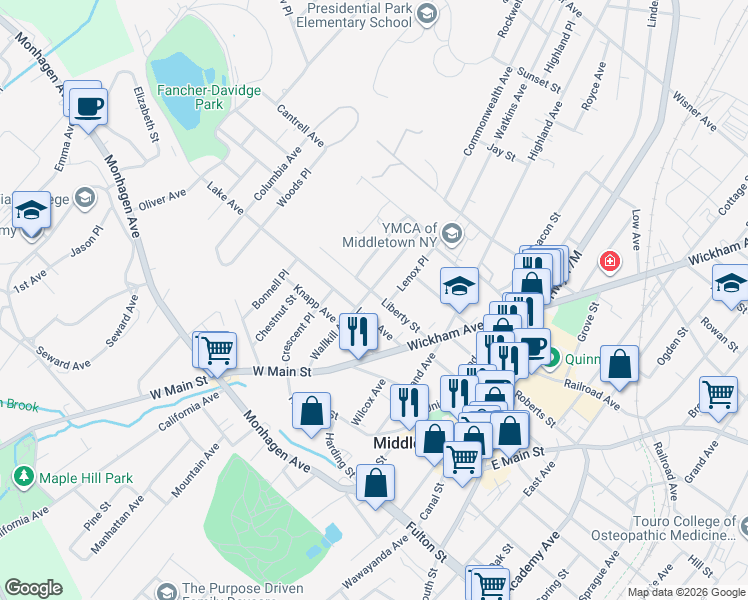 map of restaurants, bars, coffee shops, grocery stores, and more near 10 Lenox Place in Middletown