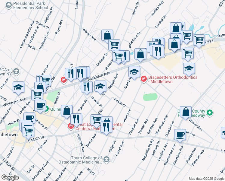 map of restaurants, bars, coffee shops, grocery stores, and more near 26 Lincoln Street in Middletown