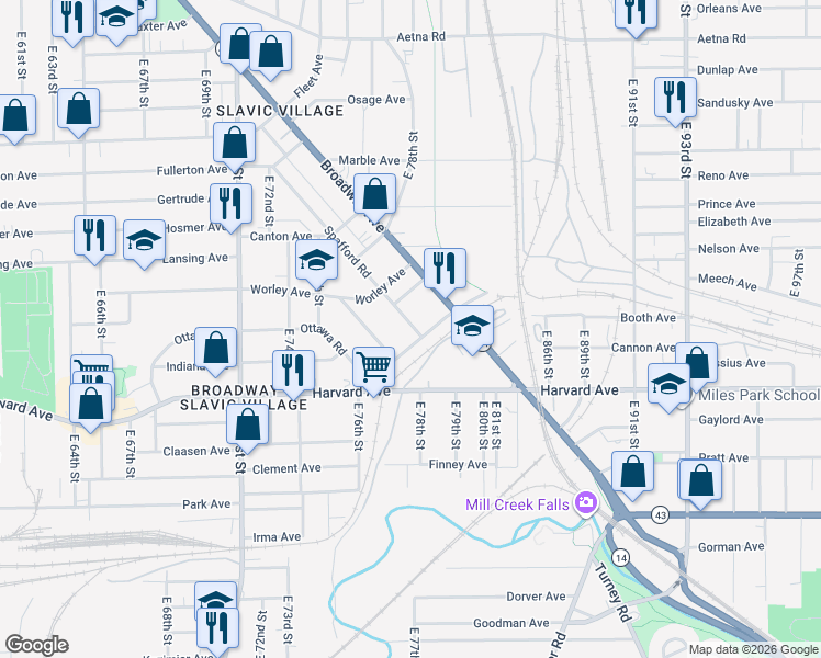 map of restaurants, bars, coffee shops, grocery stores, and more near in Cleveland
