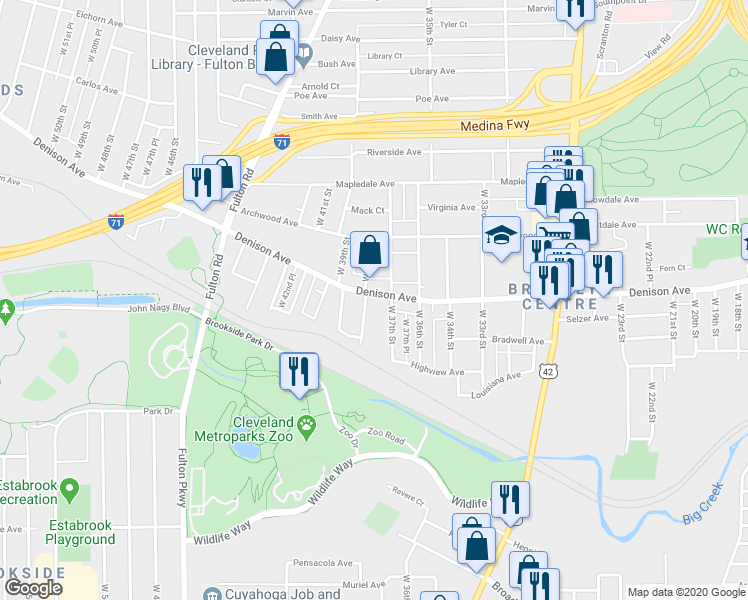 map of restaurants, bars, coffee shops, grocery stores, and more near in Cleveland