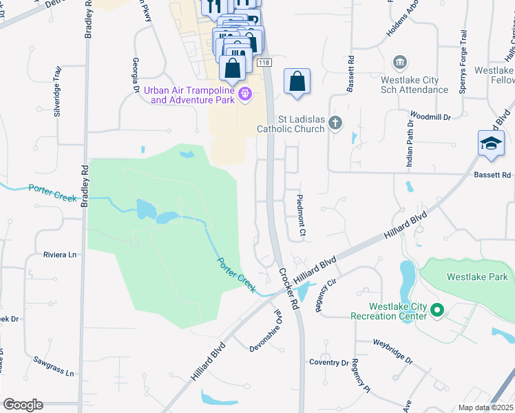 map of restaurants, bars, coffee shops, grocery stores, and more near 2656 Wyndgate Court in Westlake
