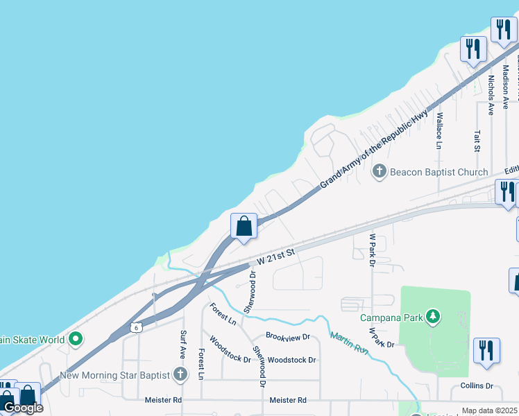 map of restaurants, bars, coffee shops, grocery stores, and more near 4004 West Erie Avenue in Lorain