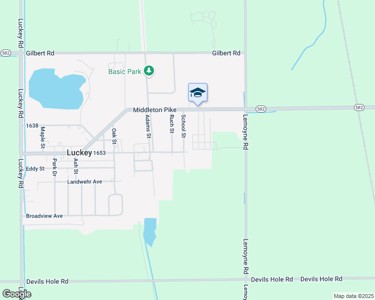 map of restaurants, bars, coffee shops, grocery stores, and more near 232 School Street in Luckey