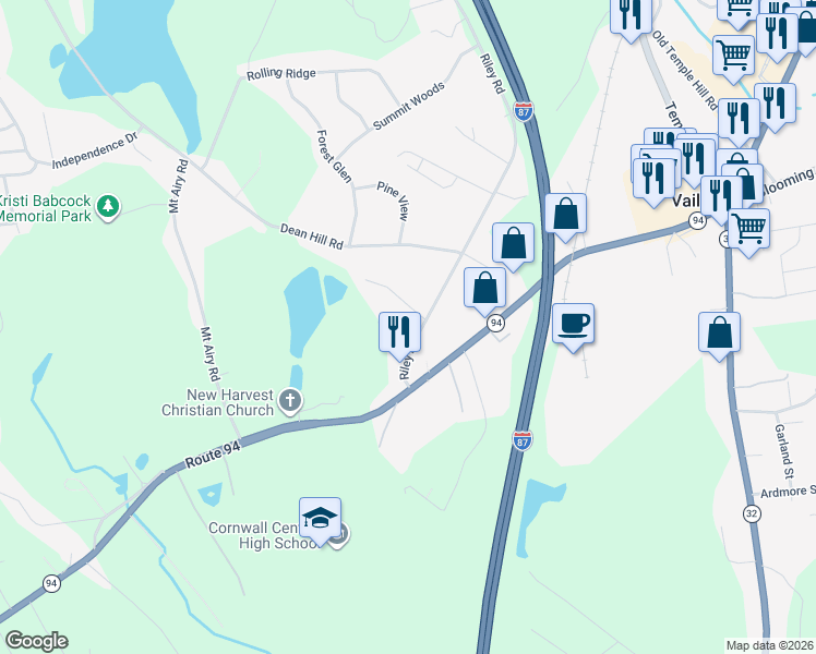 map of restaurants, bars, coffee shops, grocery stores, and more near 10 Ash Street in New Windsor