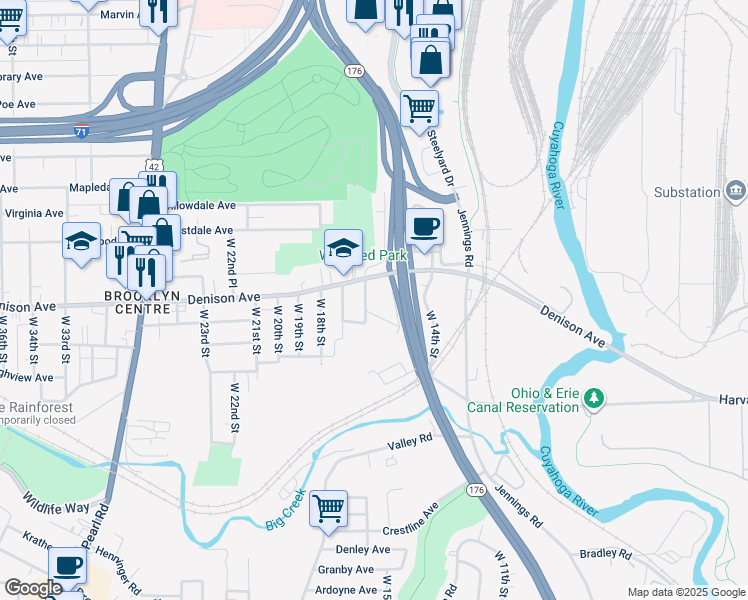 map of restaurants, bars, coffee shops, grocery stores, and more near 3854 West 15th Street in Cleveland
