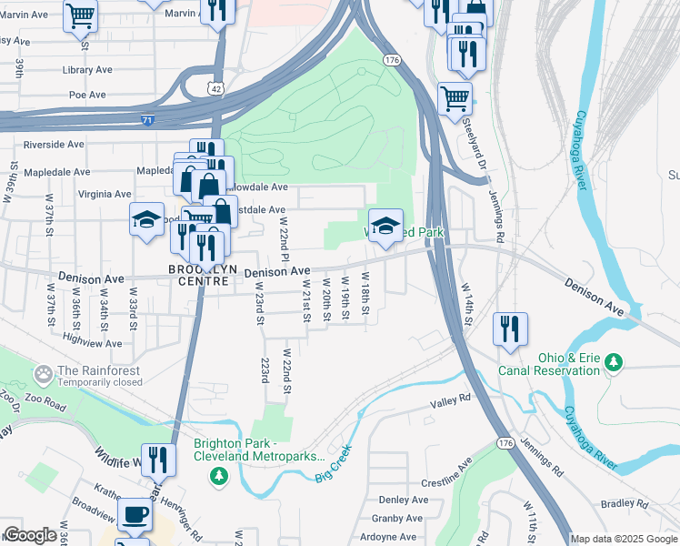 map of restaurants, bars, coffee shops, grocery stores, and more near 2003 Denison Avenue in Cleveland