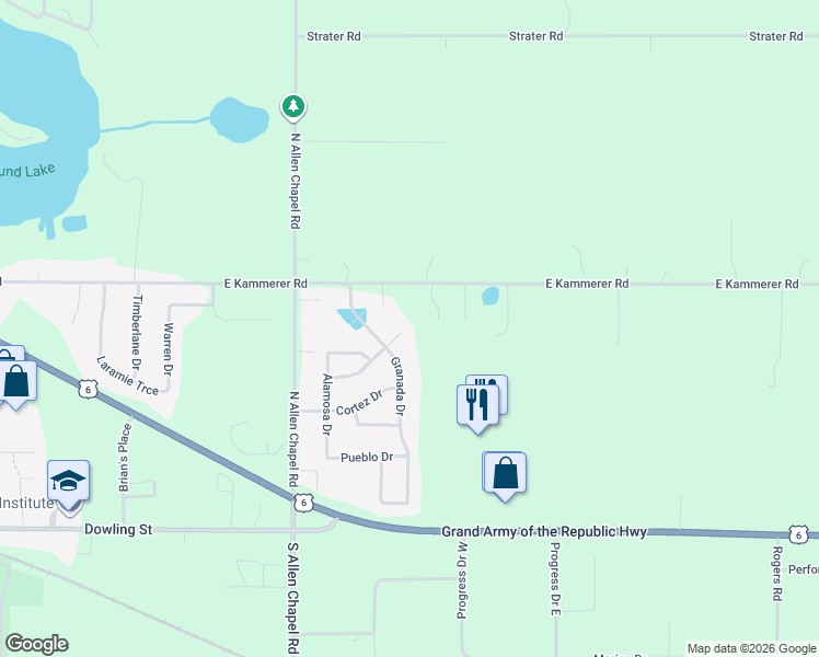 map of restaurants, bars, coffee shops, grocery stores, and more near 2124 Canyon Dr in Kendallville