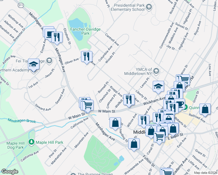 map of restaurants, bars, coffee shops, grocery stores, and more near 47 Knapp Avenue in Middletown
