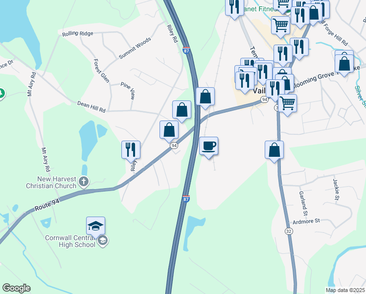 map of restaurants, bars, coffee shops, grocery stores, and more near 1097 Route 94 in New Windsor