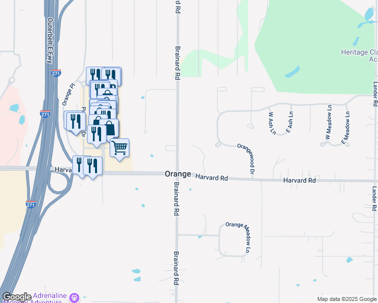 map of restaurants, bars, coffee shops, grocery stores, and more near 28455 Harvard Road in Beachwood