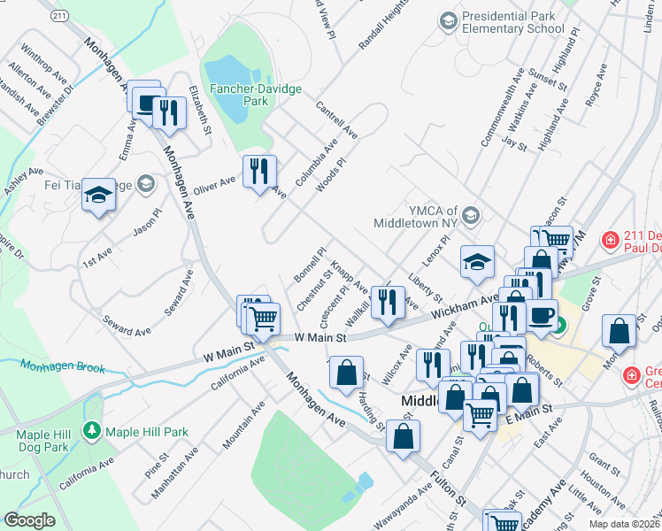 map of restaurants, bars, coffee shops, grocery stores, and more near 47 Knapp Avenue in Middletown
