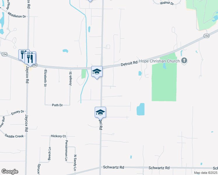 map of restaurants, bars, coffee shops, grocery stores, and more near 33551 Pear Street in Avon