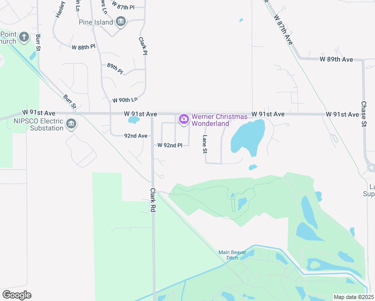 map of restaurants, bars, coffee shops, grocery stores, and more near 4267 West 92nd Place in Merrillville