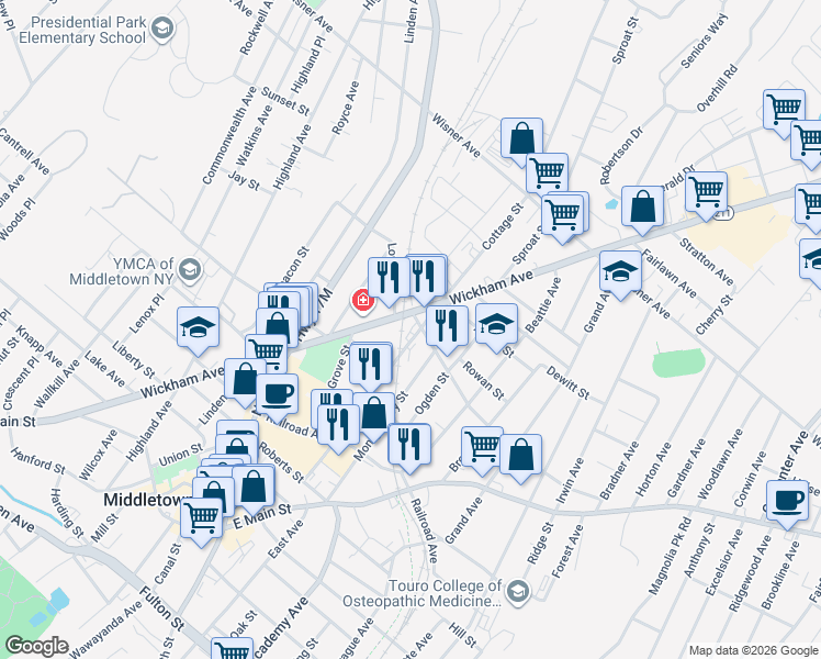 map of restaurants, bars, coffee shops, grocery stores, and more near 5 Prince Street in Middletown