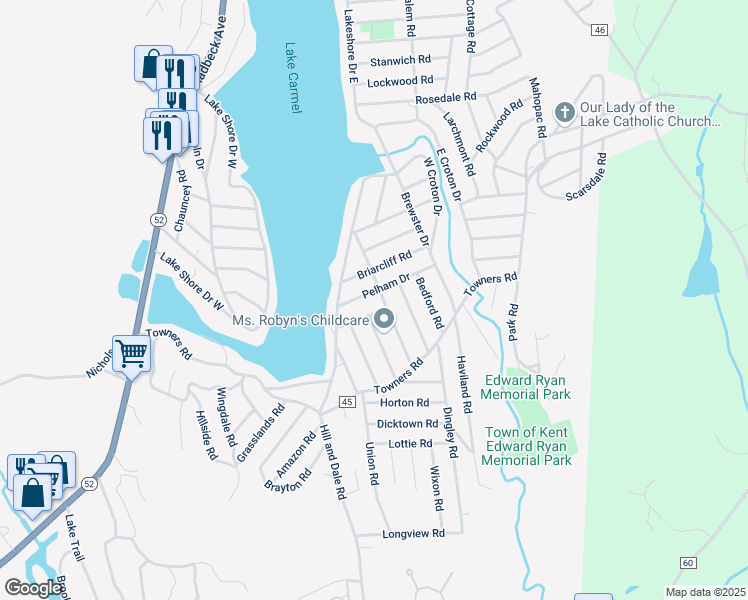 map of restaurants, bars, coffee shops, grocery stores, and more near 35 Pleasant Drive in Carmel Hamlet