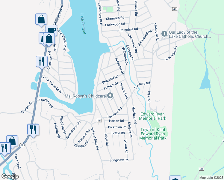 map of restaurants, bars, coffee shops, grocery stores, and more near 35 Pleasant Drive in Carmel Hamlet