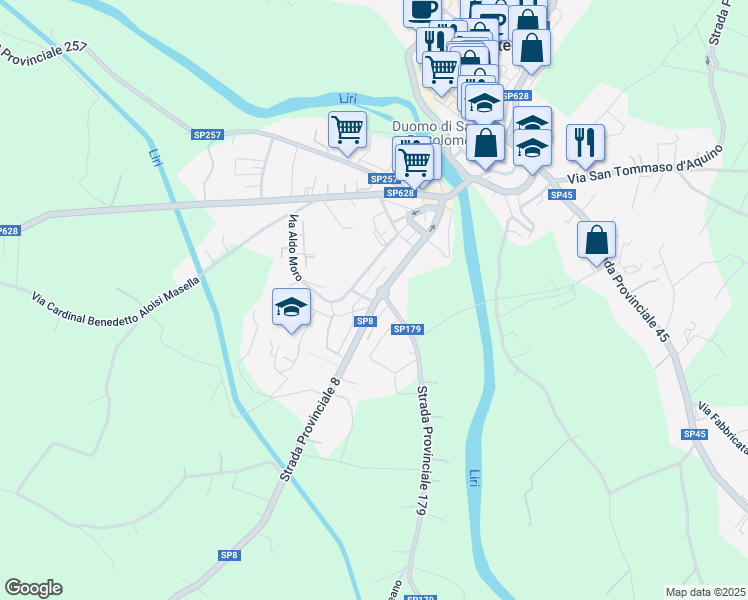 map of restaurants, bars, coffee shops, grocery stores, and more near 159 Corso Giuseppe Garibaldi in Pontecorvo