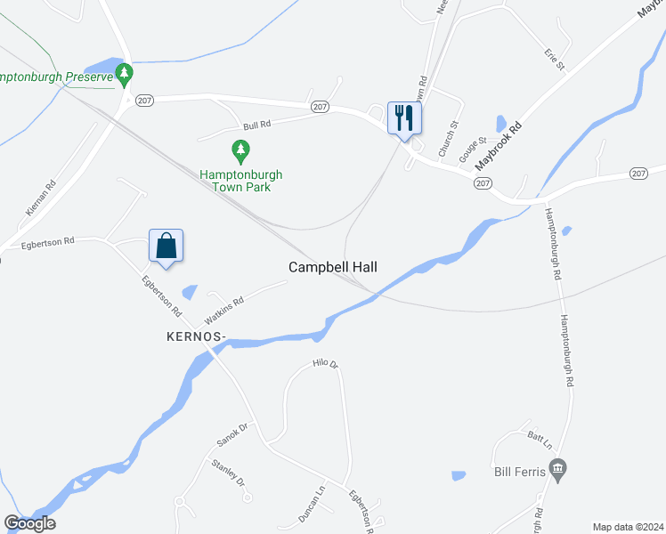 map of restaurants, bars, coffee shops, grocery stores, and more near in Campbell Hall