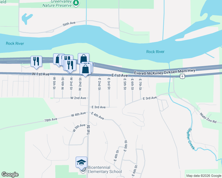 map of restaurants, bars, coffee shops, grocery stores, and more near 123 East 3rd Street in Coal Valley