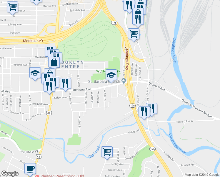 map of restaurants, bars, coffee shops, grocery stores, and more near 3853 West 17th Street in Cleveland