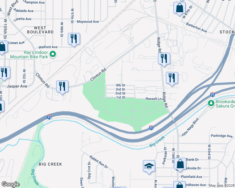 map of restaurants, bars, coffee shops, grocery stores, and more near 8262 2nd Street in Cleveland