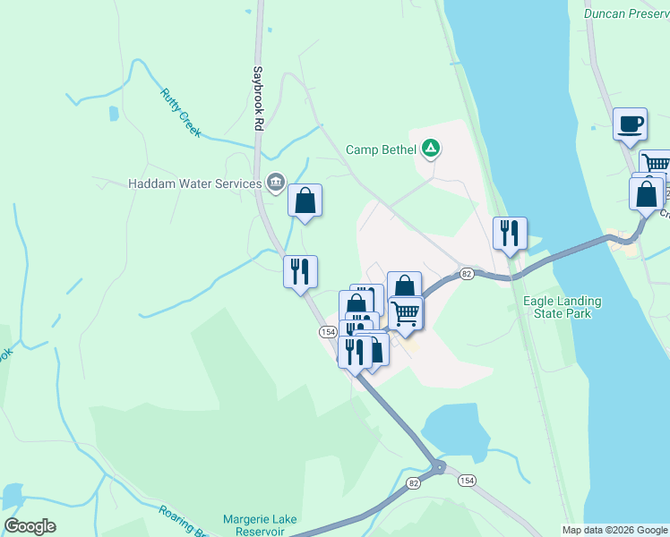 map of restaurants, bars, coffee shops, grocery stores, and more near 3 Brookes Court in Haddam