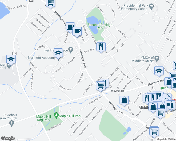 map of restaurants, bars, coffee shops, grocery stores, and more near 138 Monhagen Avenue in Middletown