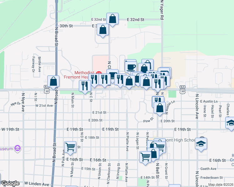 map of restaurants, bars, coffee shops, grocery stores, and more near 633 East 23rd Street in Fremont