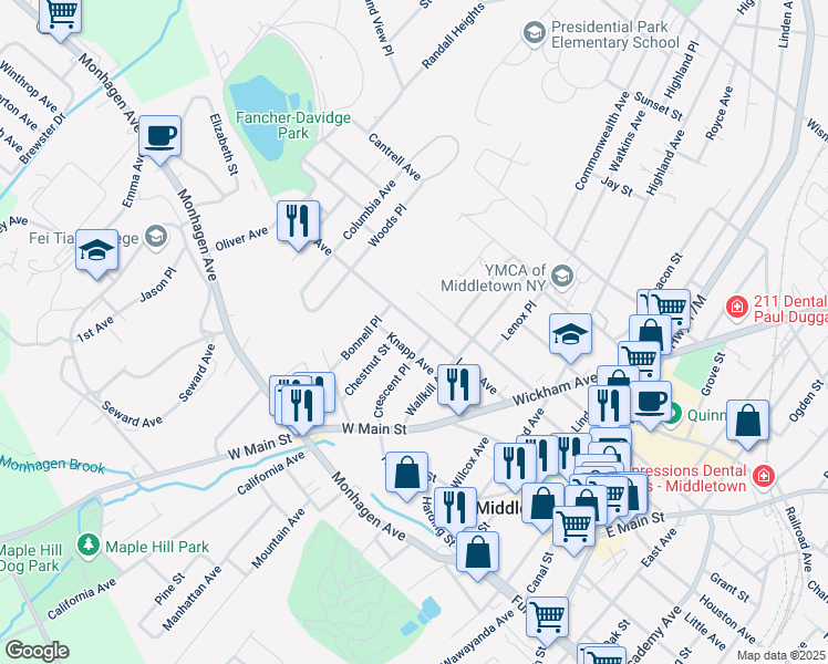 map of restaurants, bars, coffee shops, grocery stores, and more near 47 Lake Avenue in Middletown
