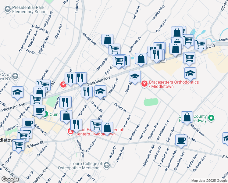 map of restaurants, bars, coffee shops, grocery stores, and more near 26 Lincoln Street in Middletown