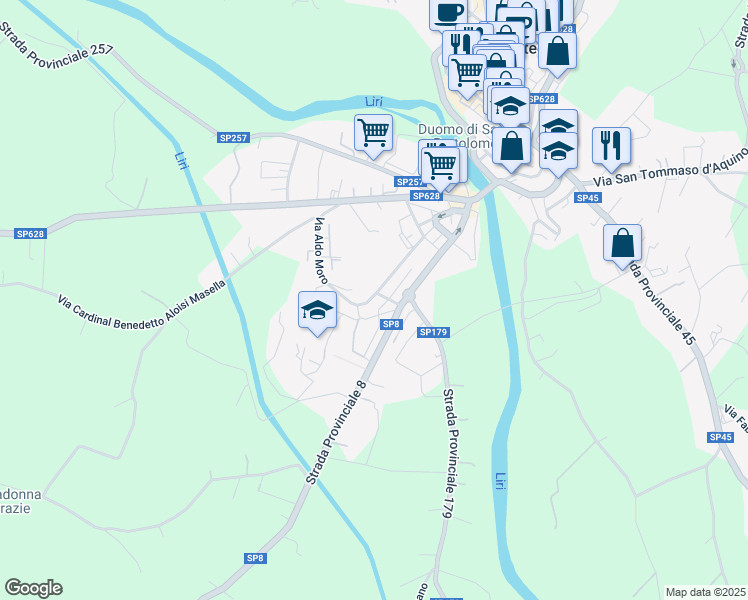 map of restaurants, bars, coffee shops, grocery stores, and more near 172 Via Aldo Moro in Pontecorvo