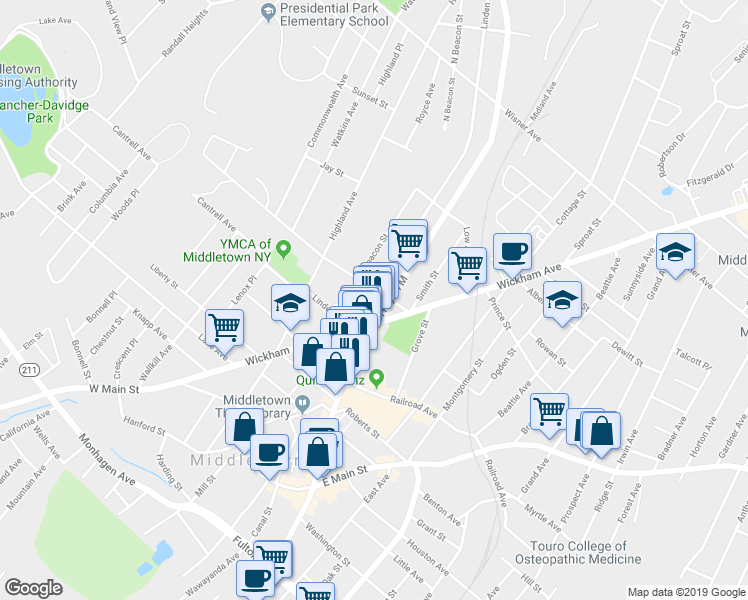 map of restaurants, bars, coffee shops, grocery stores, and more near 72 Linden Avenue in Middletown