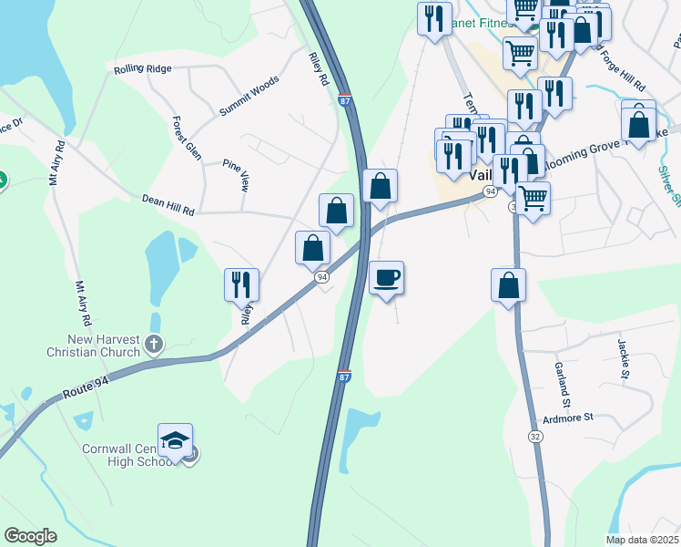 map of restaurants, bars, coffee shops, grocery stores, and more near 1095 New York 94 in New Windsor