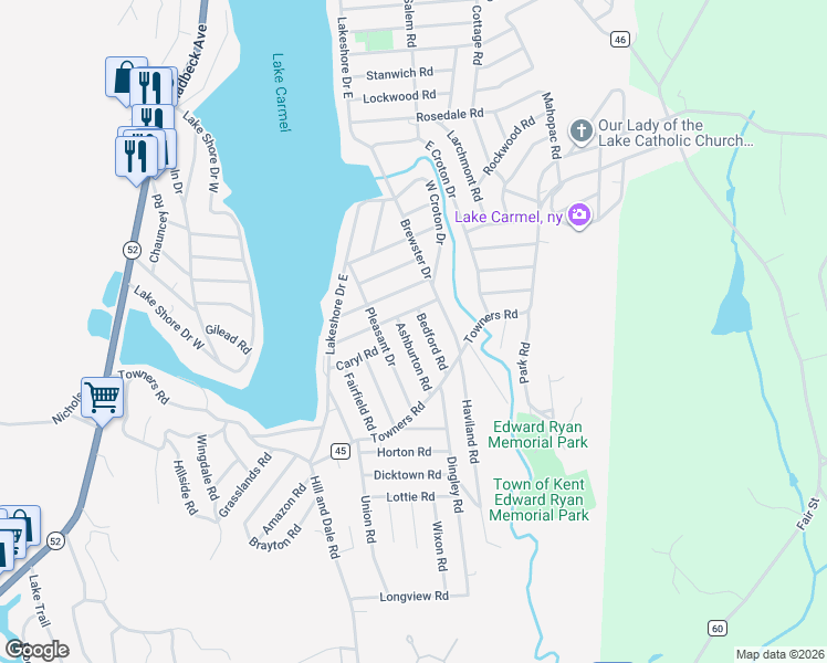map of restaurants, bars, coffee shops, grocery stores, and more near 28 Ashburton Road in Carmel Hamlet