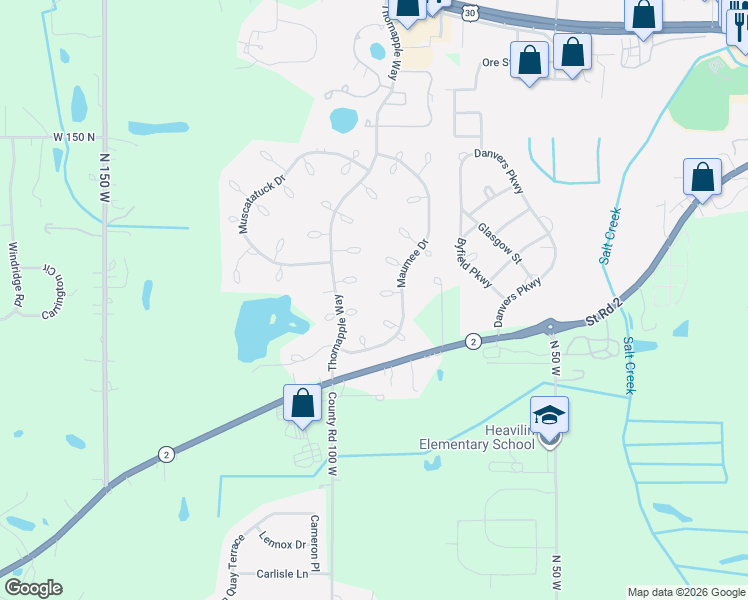 map of restaurants, bars, coffee shops, grocery stores, and more near 1999 Bean Blossom Ct in Valparaiso