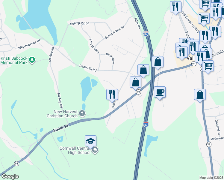 map of restaurants, bars, coffee shops, grocery stores, and more near 10 Ash St in New Windsor