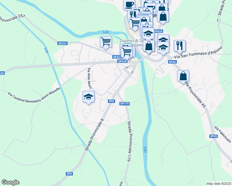 map of restaurants, bars, coffee shops, grocery stores, and more near 159 Corso Giuseppe Garibaldi in Pontecorvo