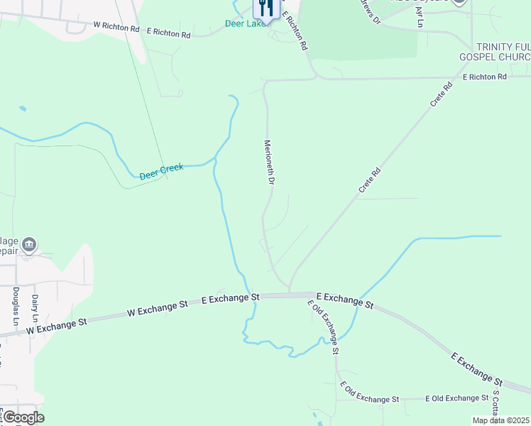 map of restaurants, bars, coffee shops, grocery stores, and more near 3911 Merioneth Drive in Crete